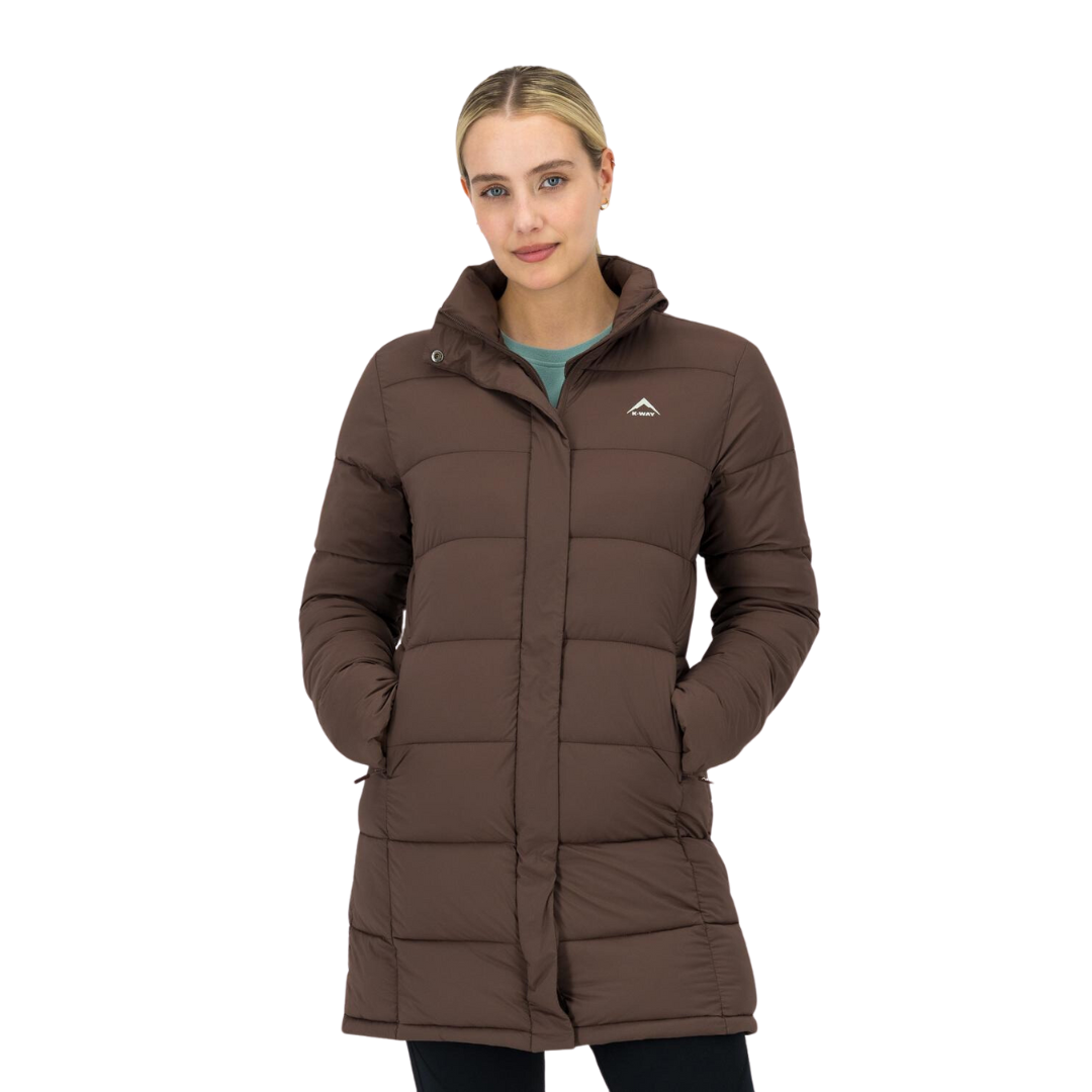 K WAY WOMEN S VENTURE ECO PADDED PUFFER COAT BROWN Style Wear