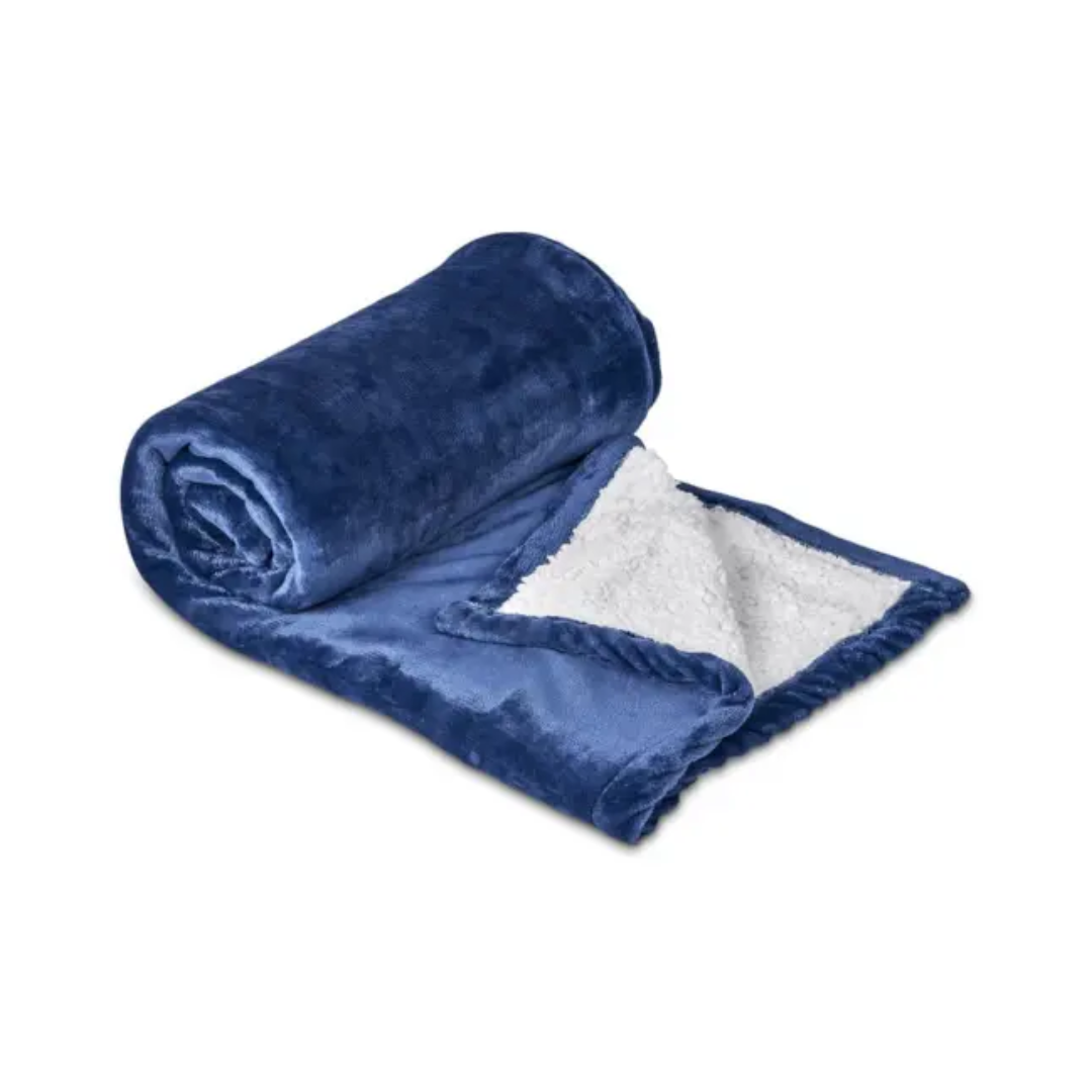 Maison Câlin Dual-Sided Sherpa & Velvet Throw Blanket (Navy Blue)