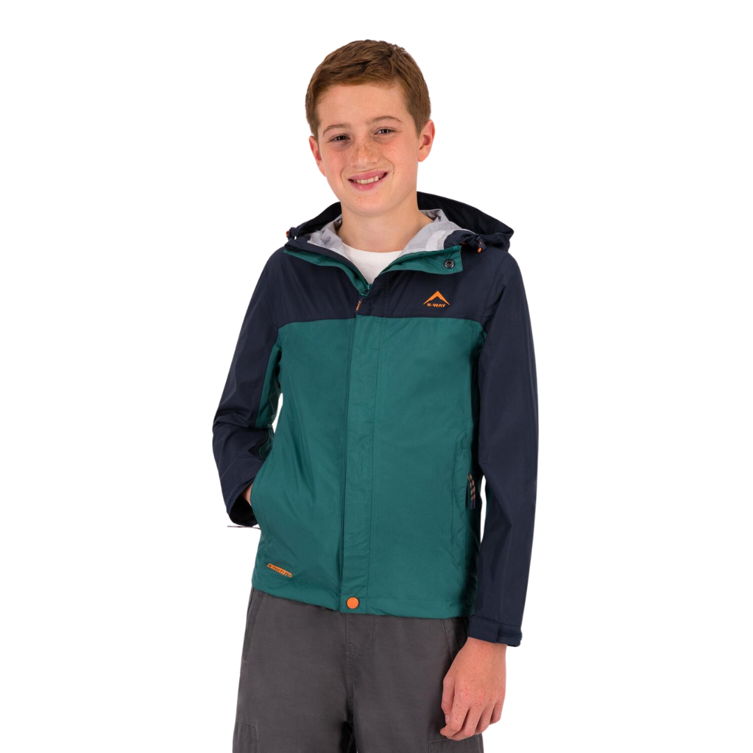 K-WAY YOUTH BOYS' DEW WATERPROOF JACKET -  BOTTLE GREEN