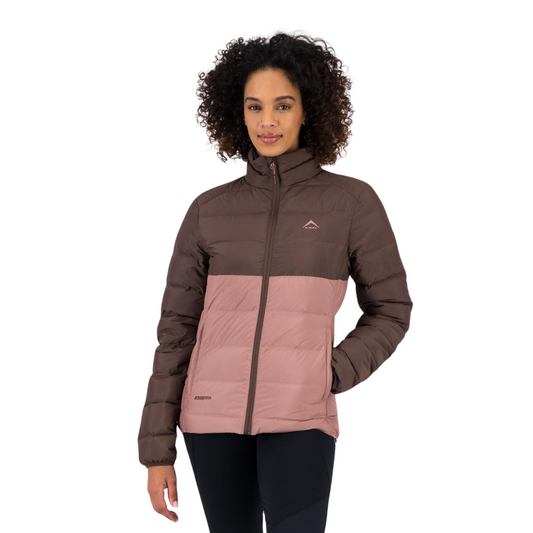 K-WAY WOMEN’S EVERGLADE COLOURBLOCK DOWN PUFFER JACKET - BROWN