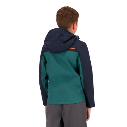 K-WAY YOUTH BOYS' DEW WATERPROOF JACKET -  BOTTLE GREEN