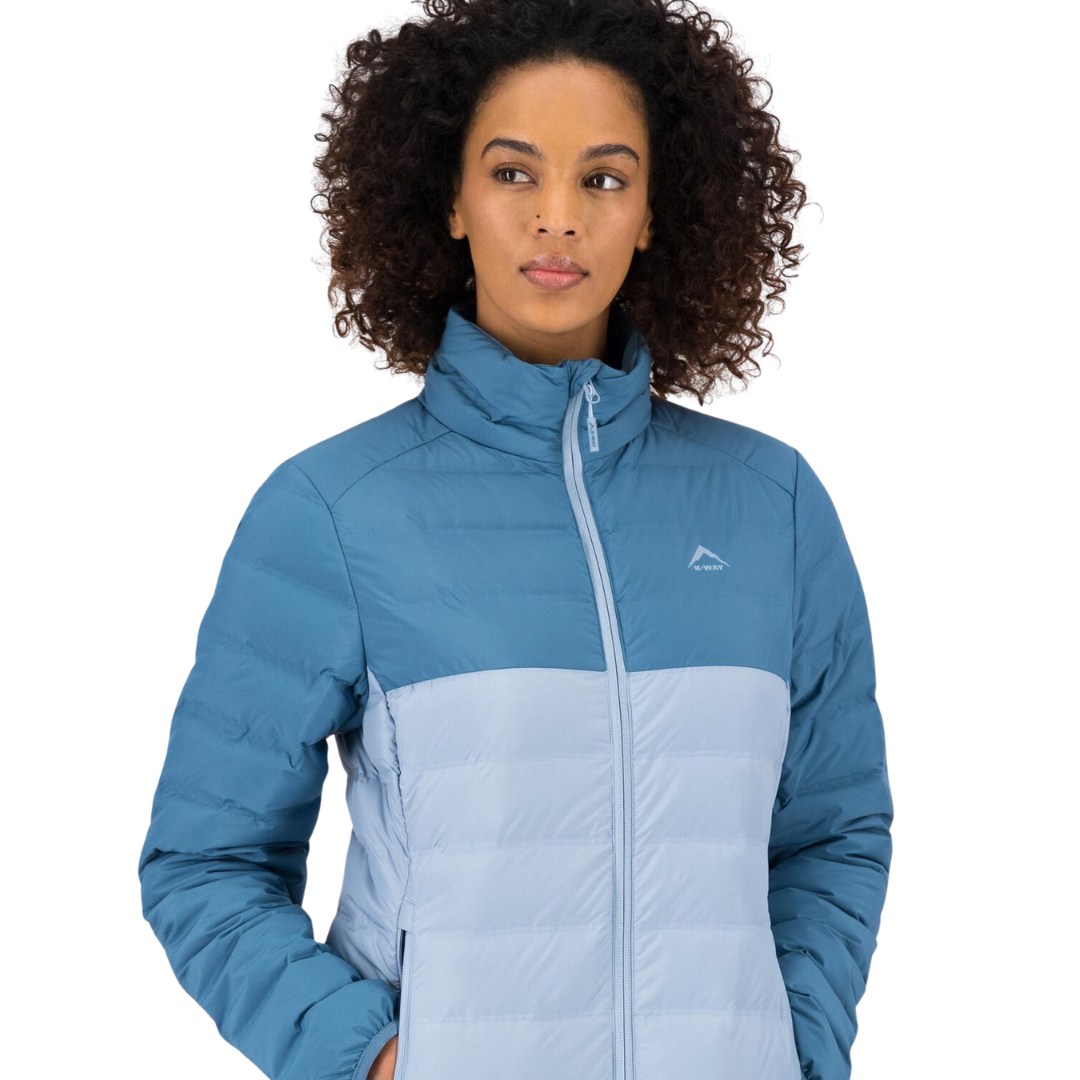 K-WAY WOMEN'S COLOURBLOCK EMBER DOWN JACKET - MID BLUE