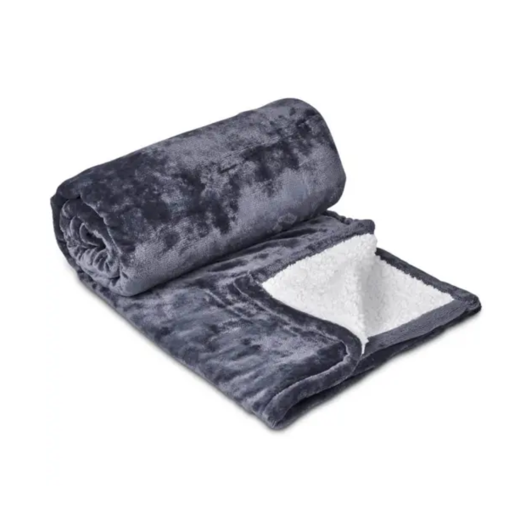 Maison Câlin Dual-Sided Sherpa & Velvet Throw Blanket (Charcoal Grey)