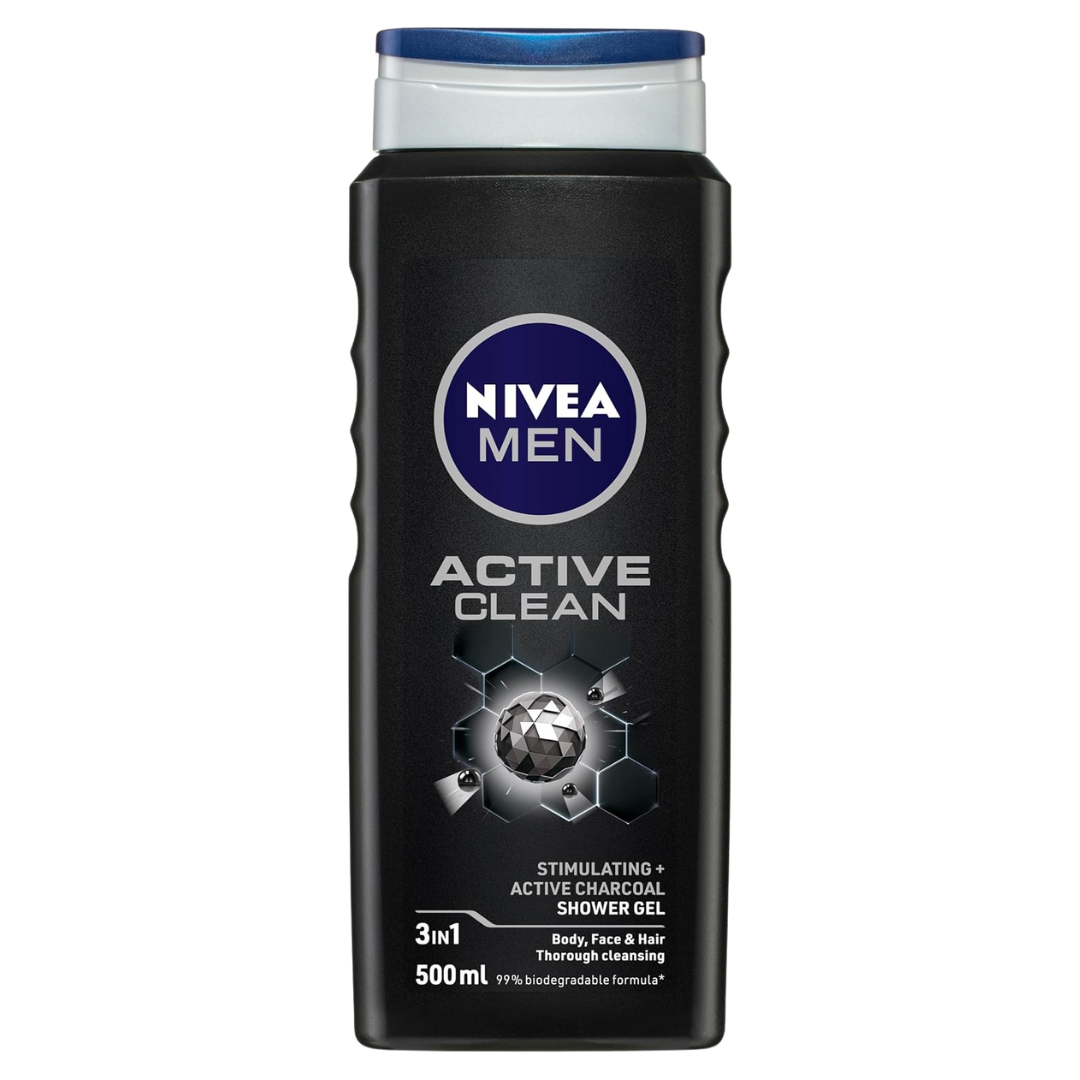 NIVEA MEN Active Clean 3-in-1 Shower Gel with Active Charcoal 500ml