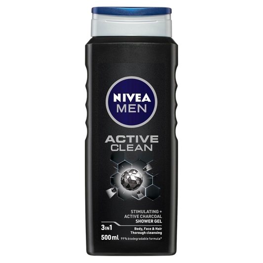 NIVEA MEN Active Clean 3-in-1 Shower Gel with Active Charcoal 500ml