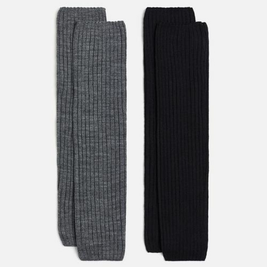 2 Pack rib-knit leg warmers - black & dark grey marl